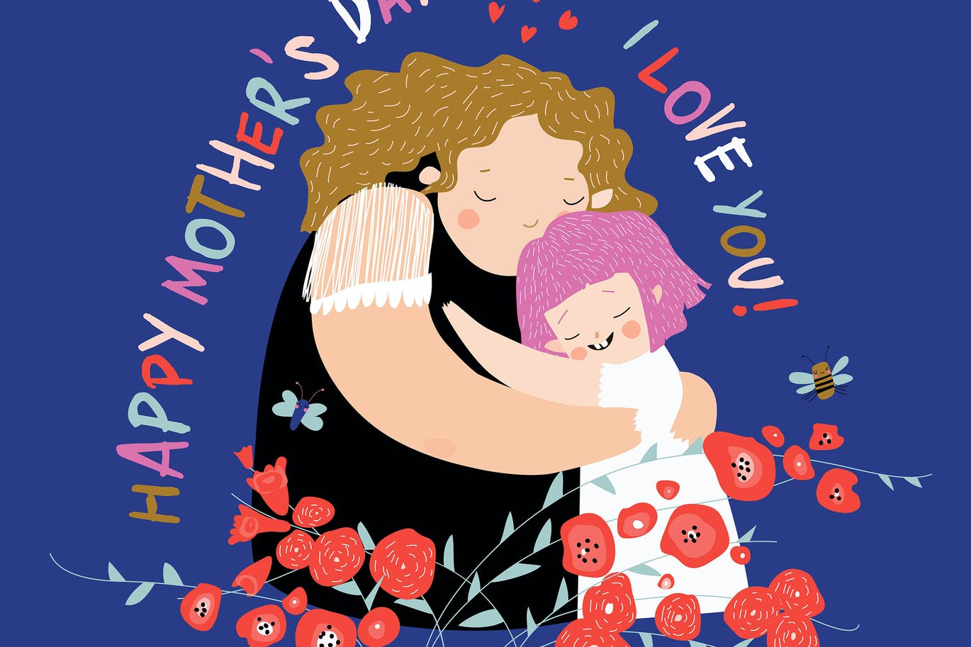 Cute mother hugging their daughter - Vector illustration