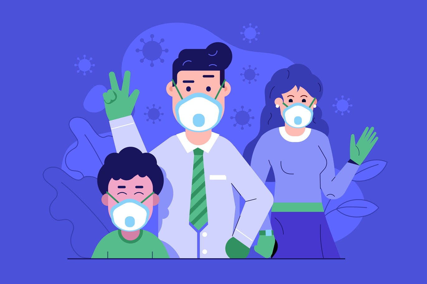 Family with Face Masks Virus Prevention Concept