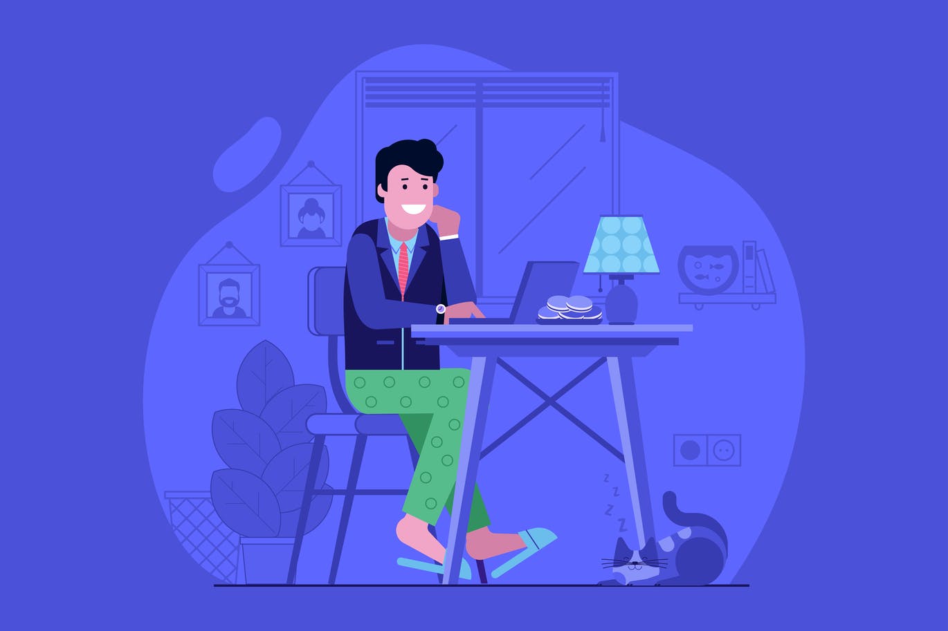 Freelancer Work from Home Flat Concept