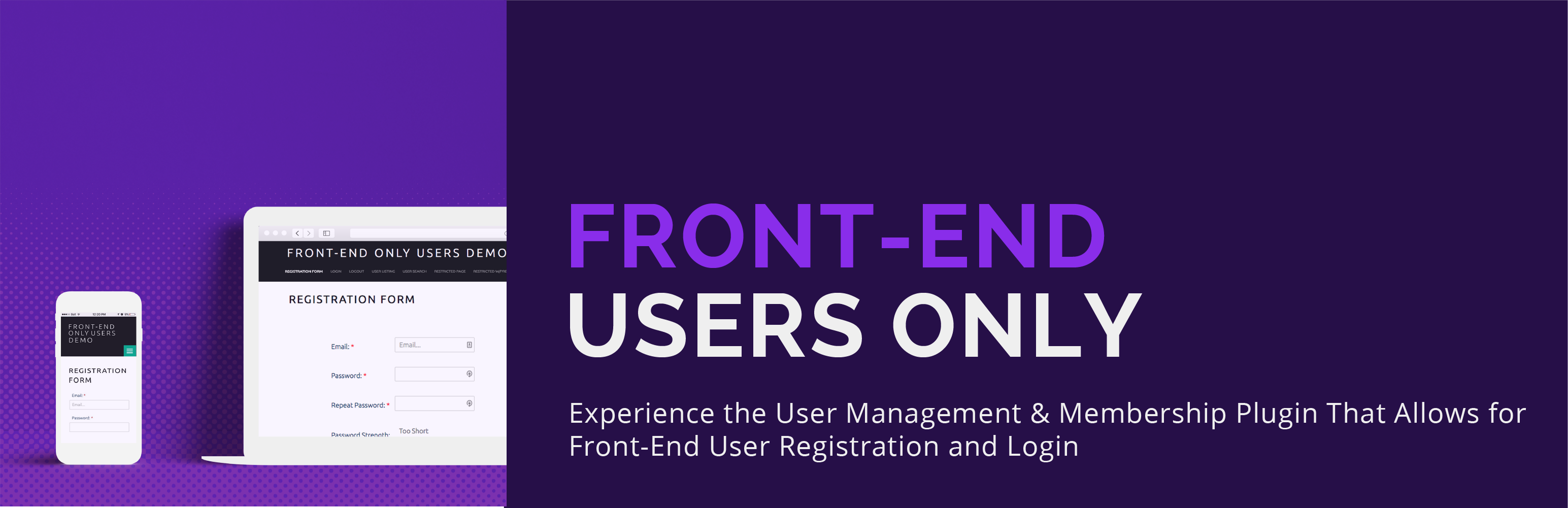 Registration for Front end. End user. User only. ACF nulled. New users only