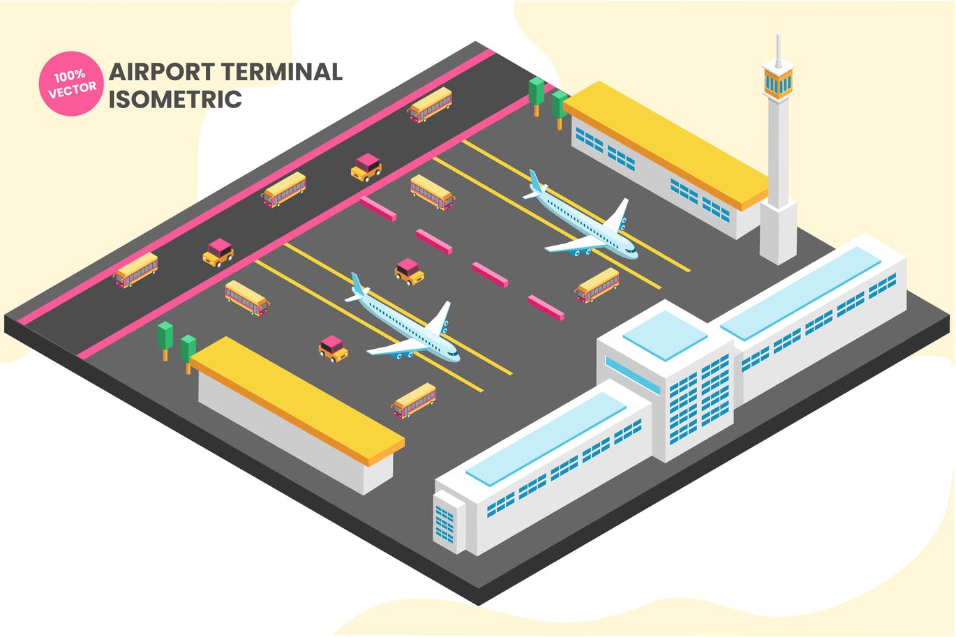 Isometric Airport Terminal Vector Illustration
