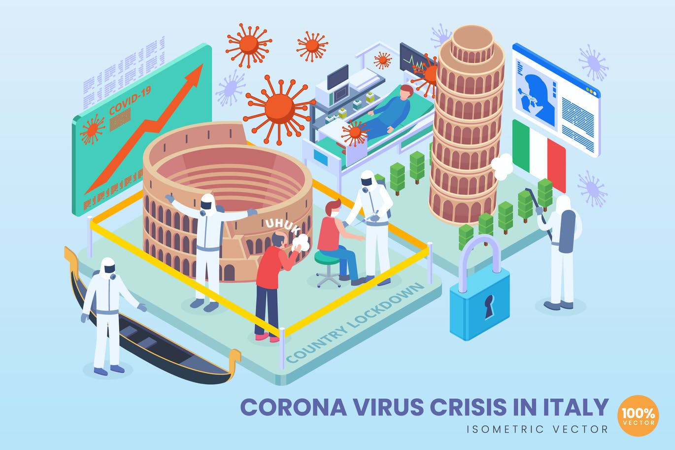 Isometric Corona Virus Crisis In Italy Vector