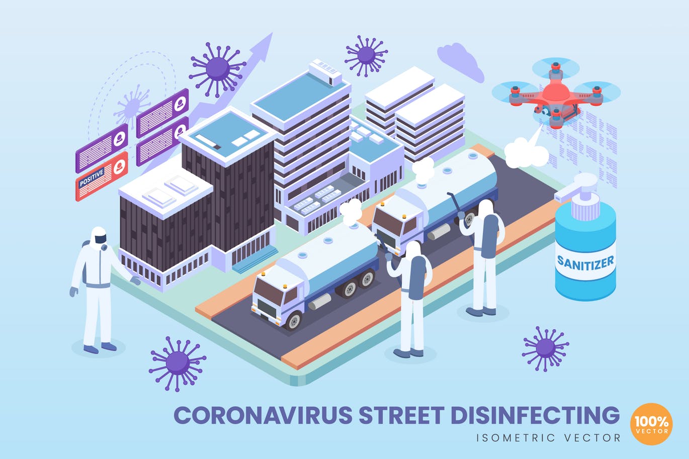 Isometric Coronavirus Street Disinfecting Vector