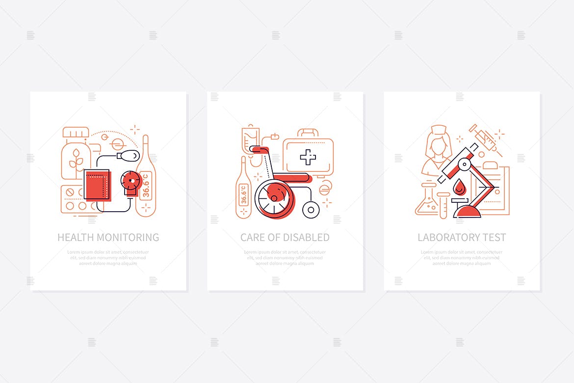 Medicine and healthcare line design style banners