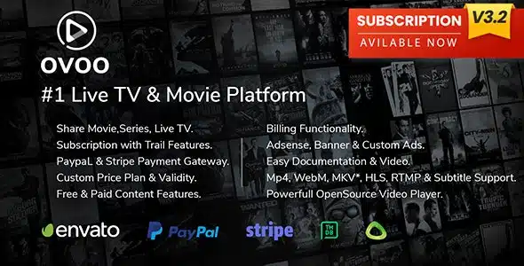 OVOO v3.2.6 - Live TV & Movie Portal CMS with Membership System
