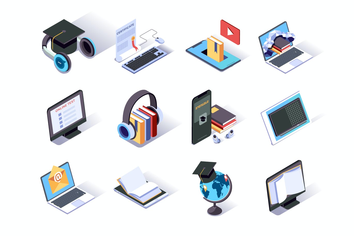 Online Education Isometric Icons Set