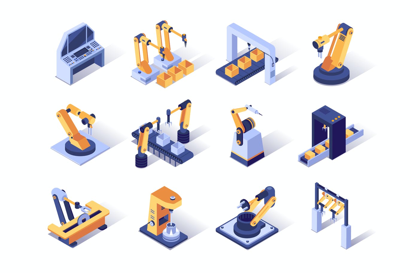 Robotization Industry Isometric Icons Set