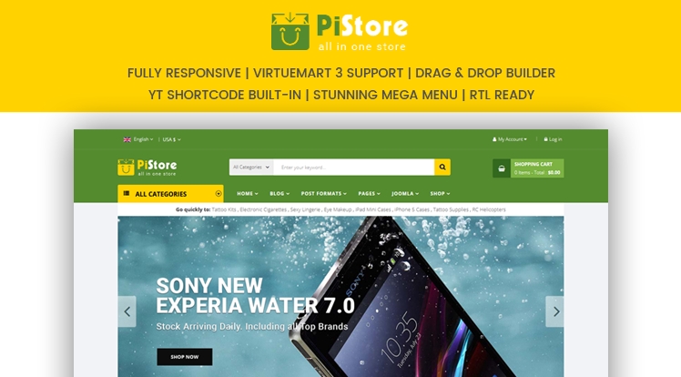 Sj PiStore - template online store on Joomla