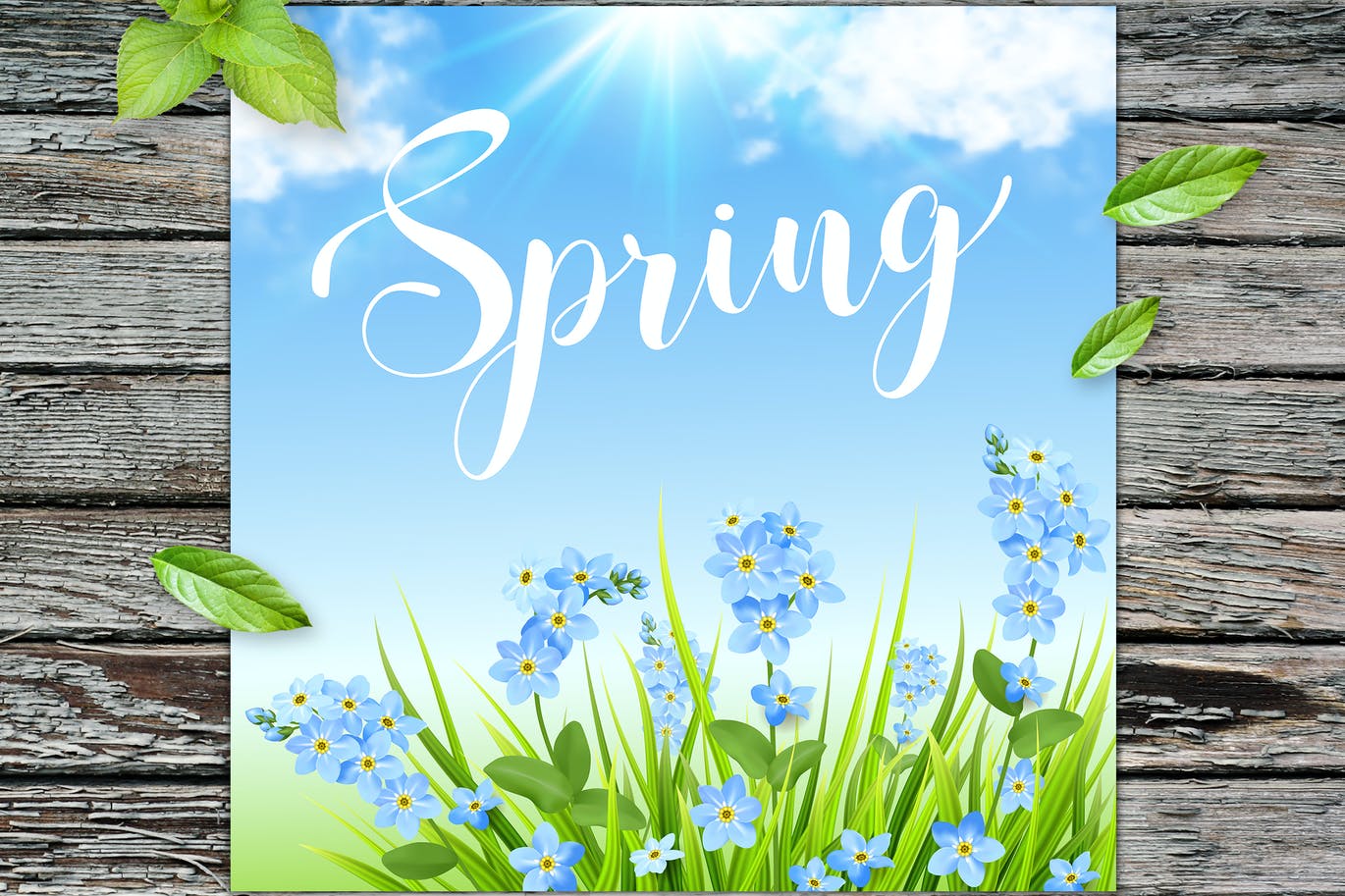Spring Background with Blue Flowers