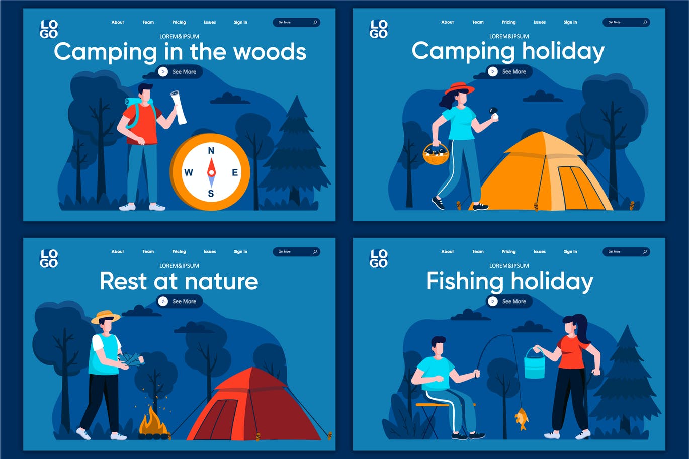 Camping Flat Concept Landing Page Template