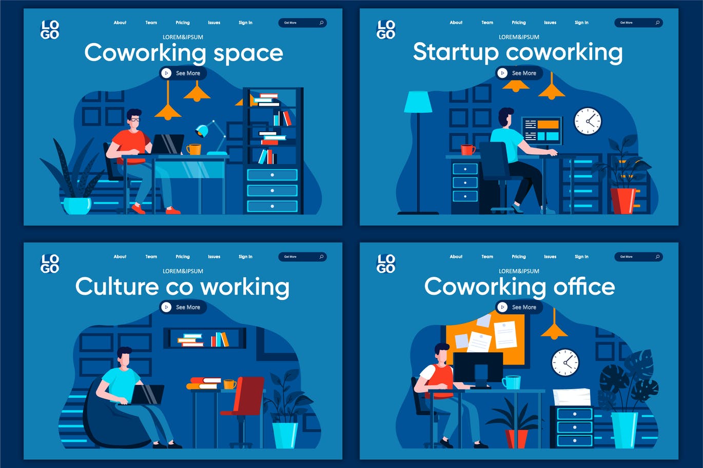 Coworking Space Flat Concept Landing Page Template