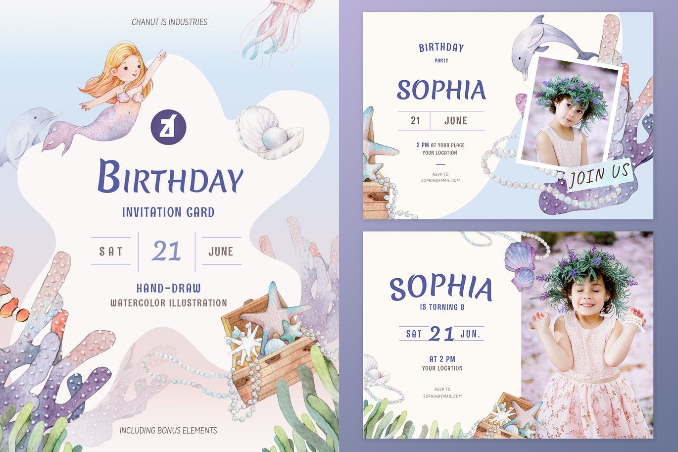Mermaid theme birthday invitation card