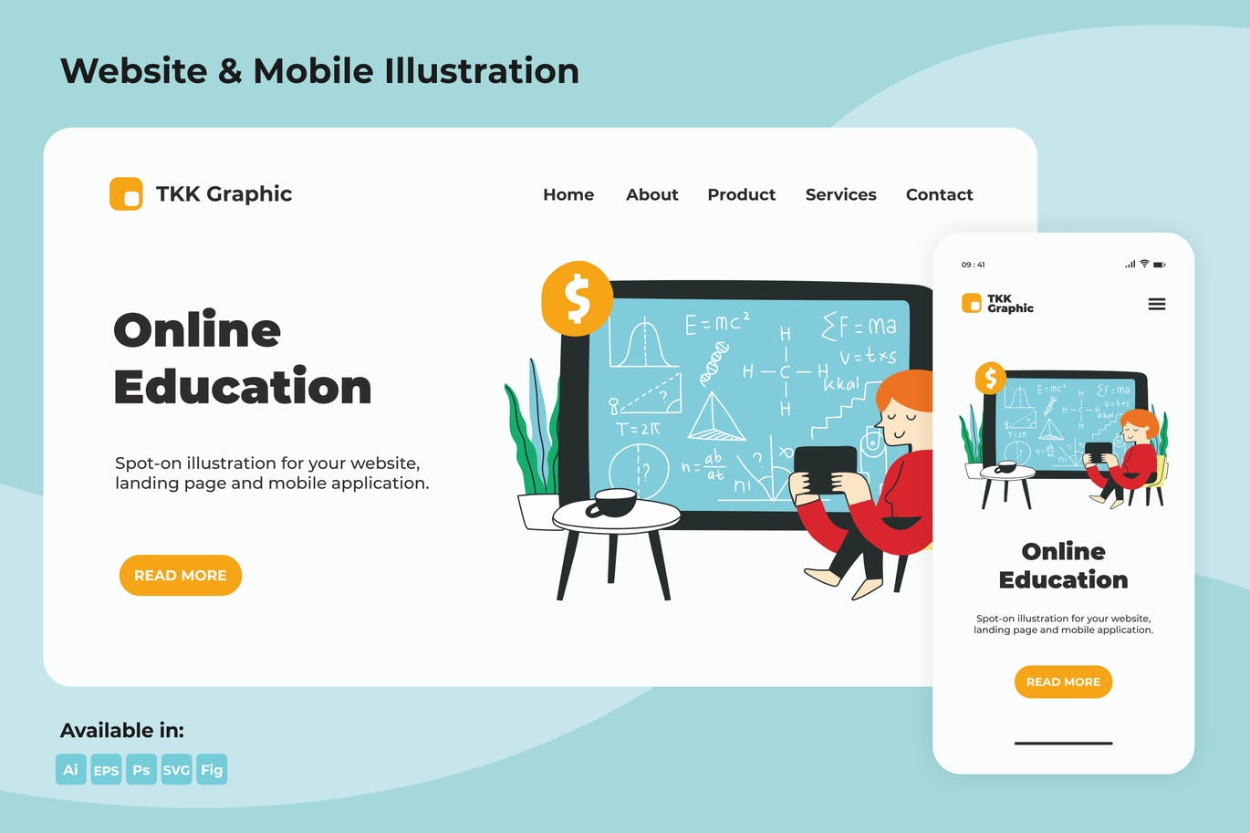 Online Education landing page and mobile designs