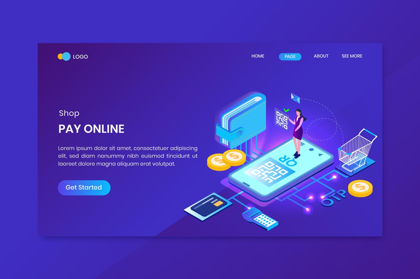 Pay Online Isometric Concept Landing Page
