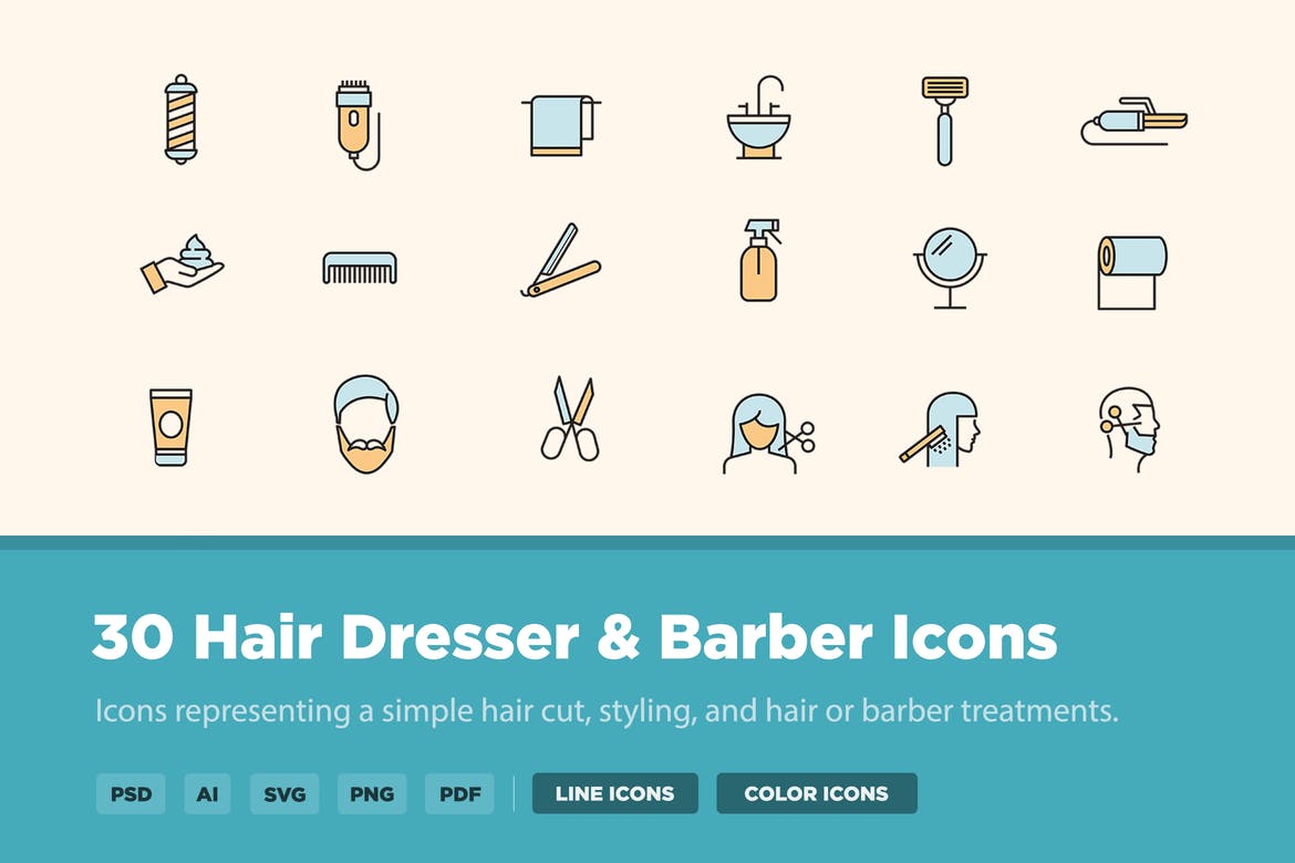 30 Hair Dresser & Barber Icons