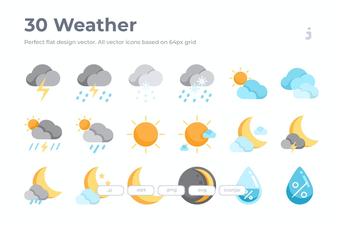 30 Weather Icons - Flat