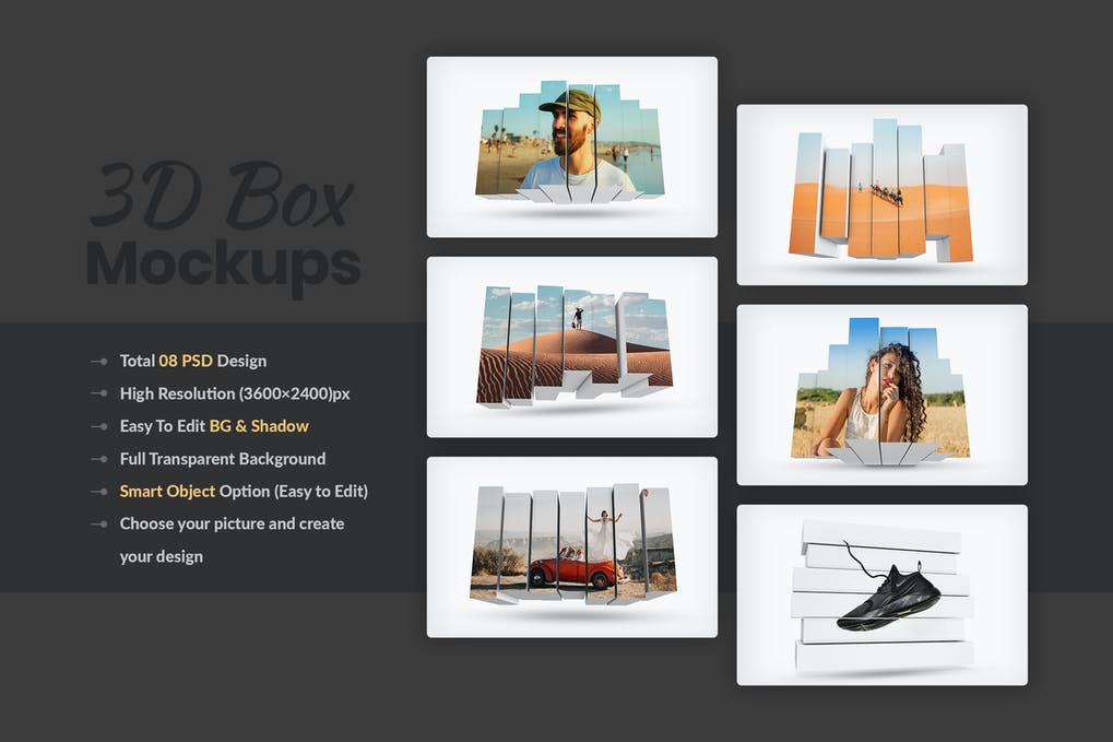 3D Photo Box Mockups Template