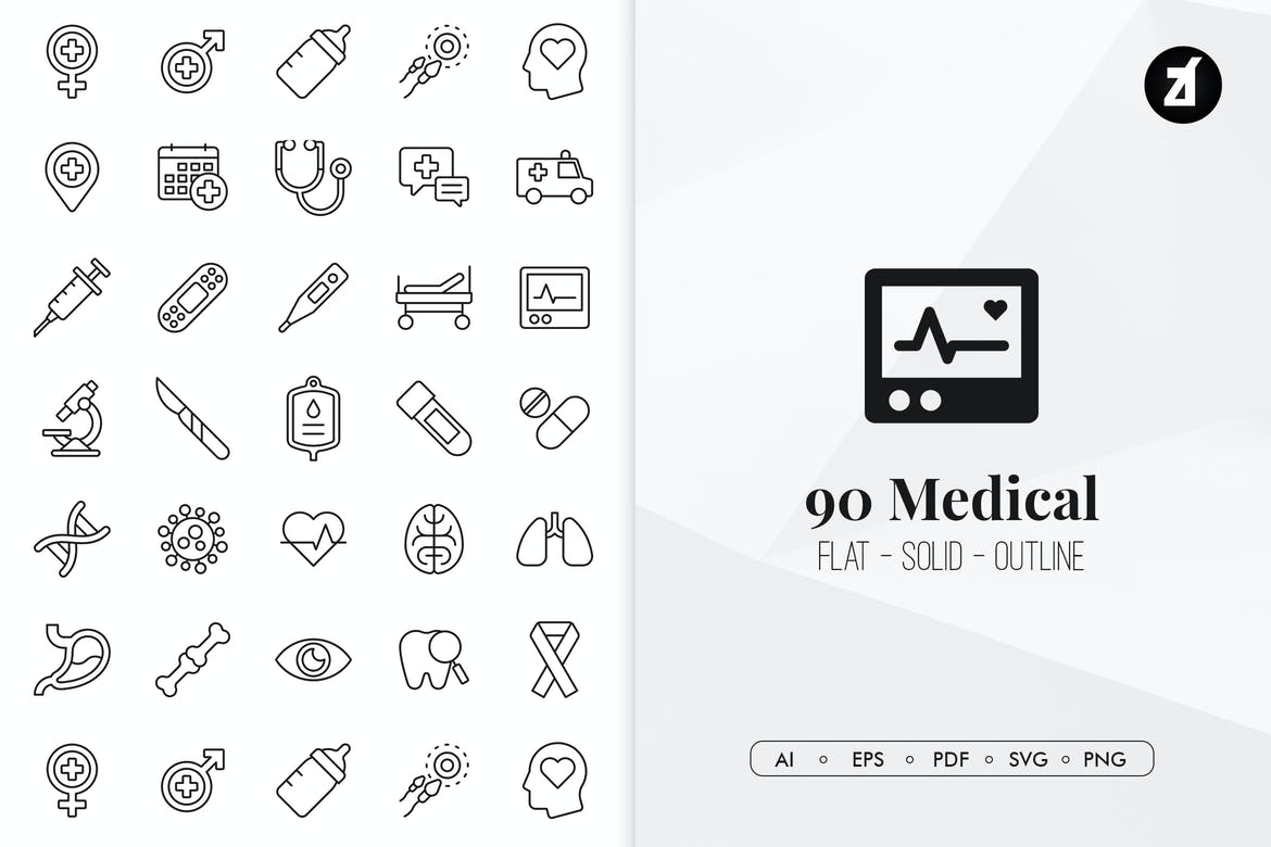 90 medical elements in minimal design