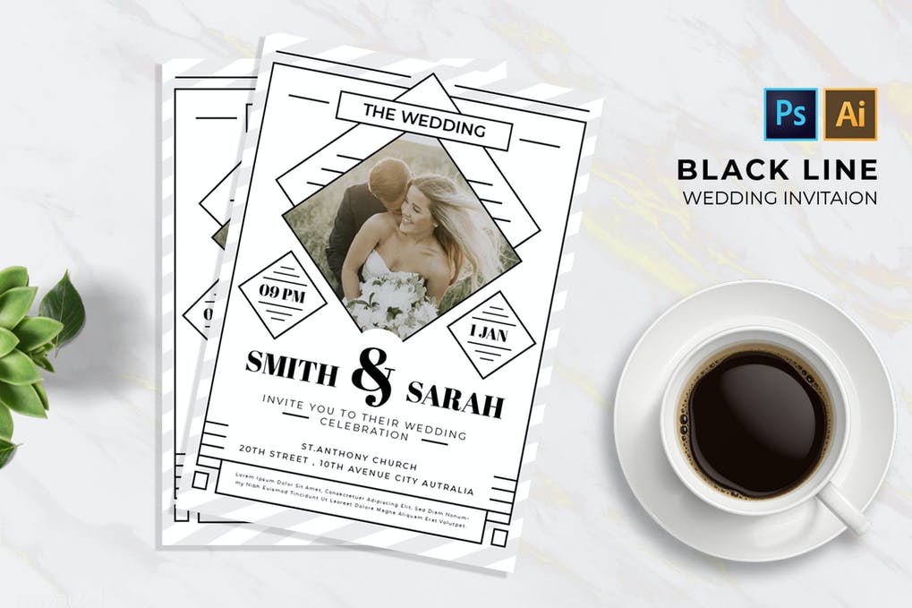 Black Line 2 Wedding | Invitation