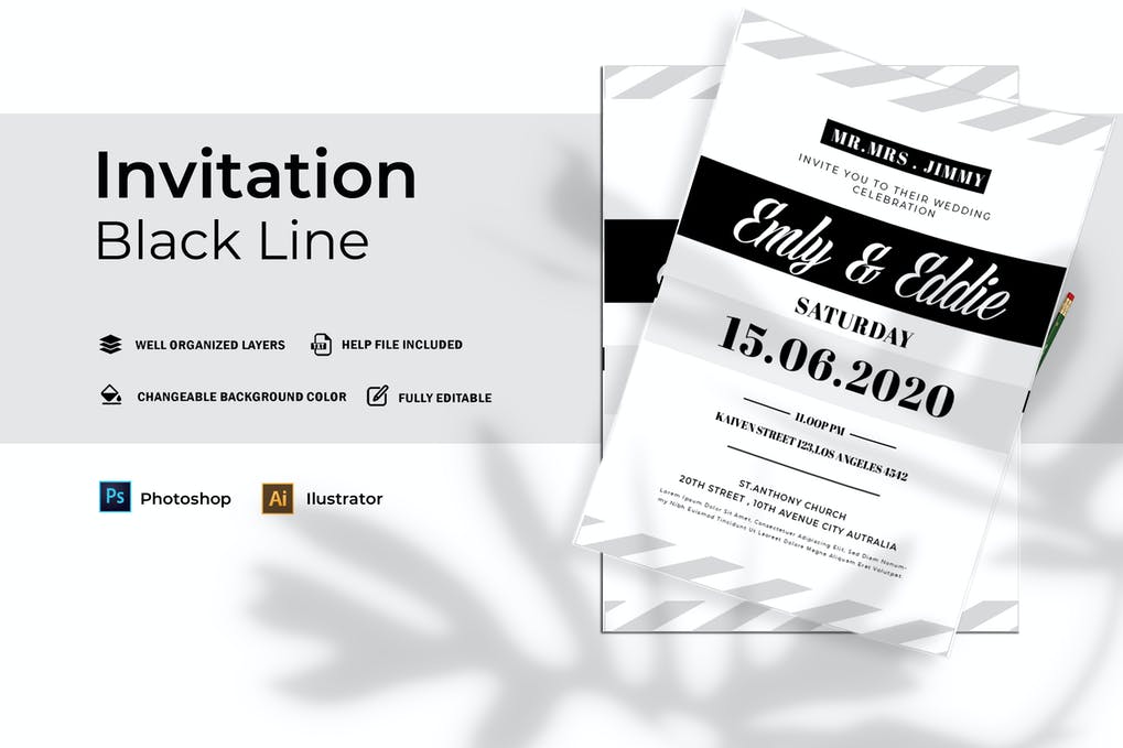 Black Line Wedding | Invitation