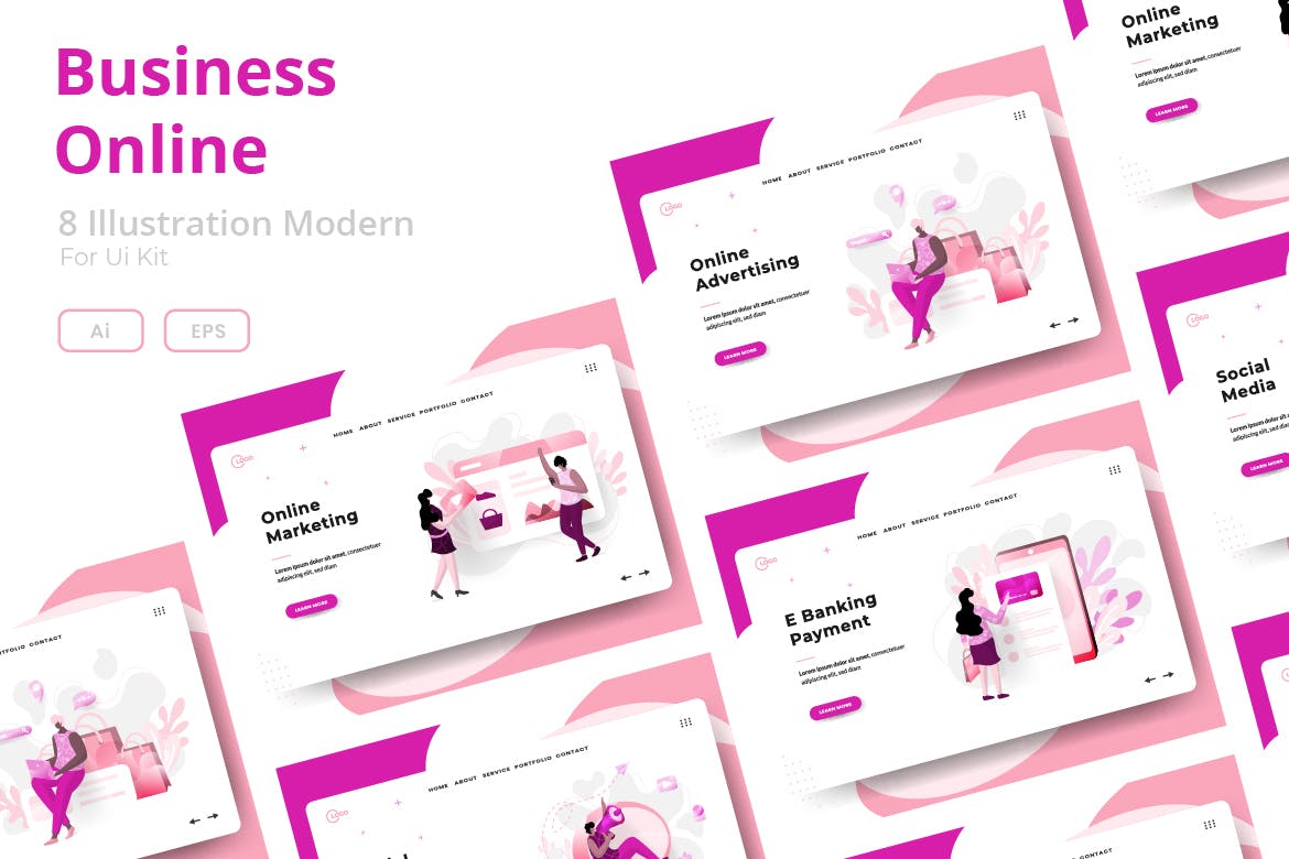 Business Online sets Illustration