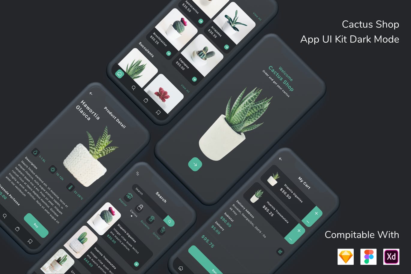 Cactus Shop App UI Kit Dark Mode