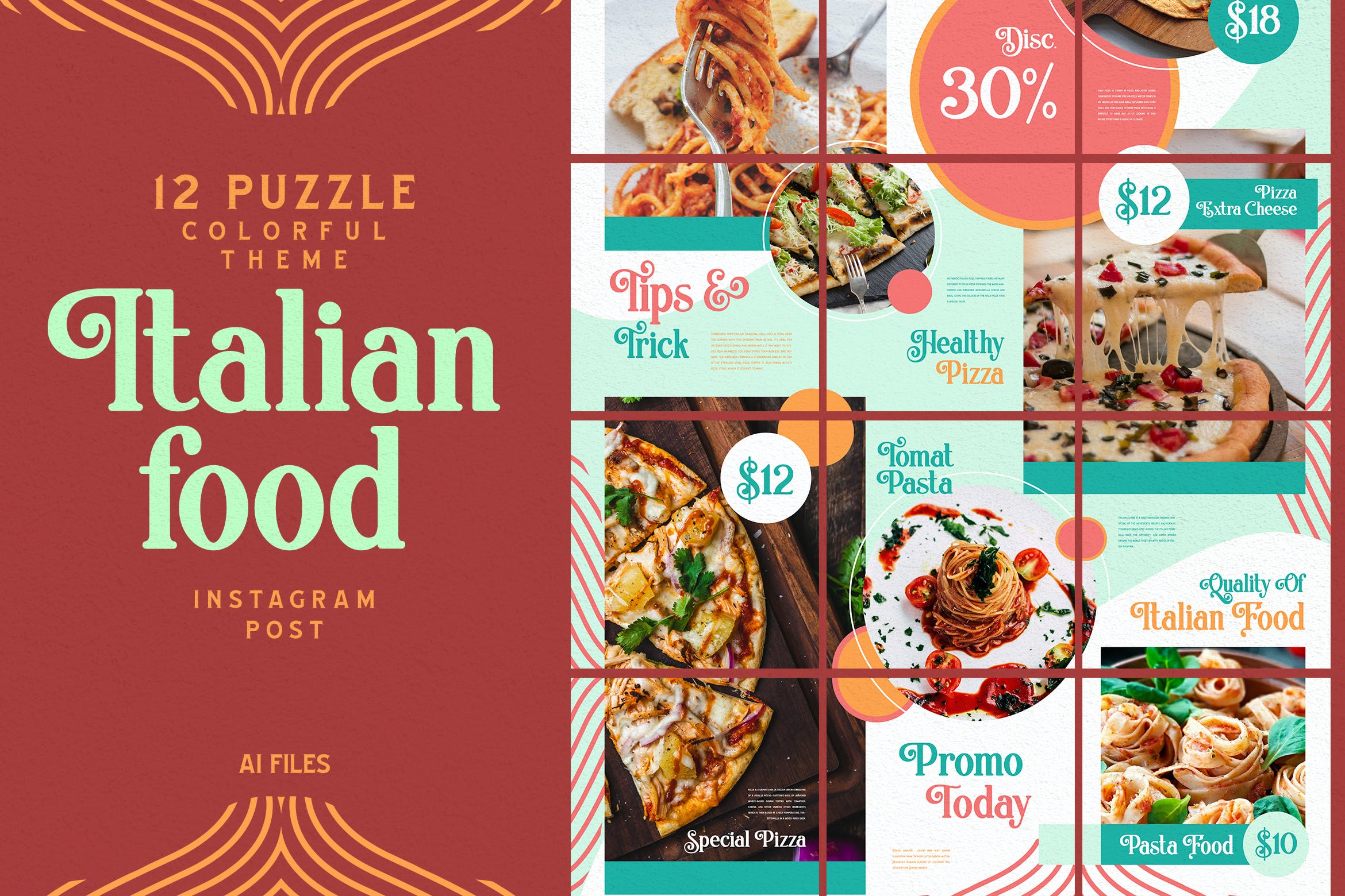 Colorful Puzzle Theme-Italian Food Instagram Post