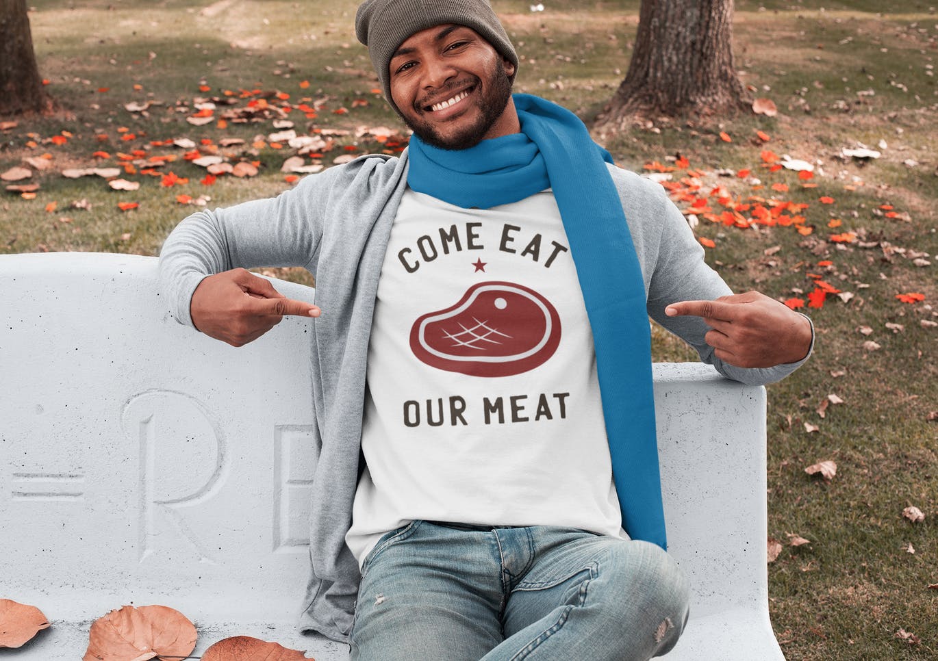 Eat My Meat BBQ Logo Design Retro Vector Badge