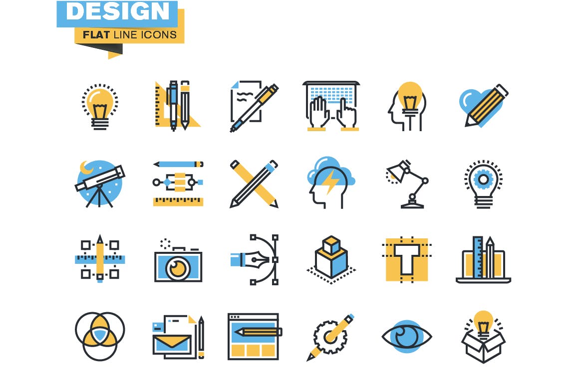 Flat line colorful icons collection