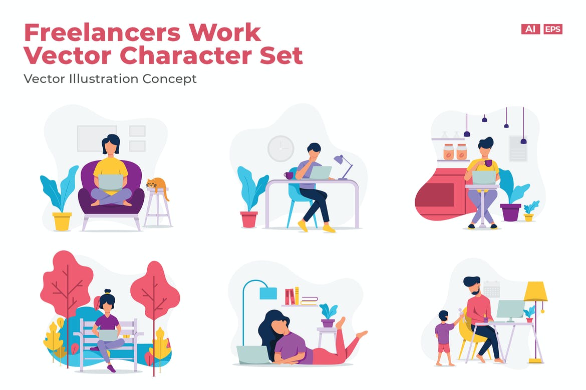 Freelancers Work Vector Character Set