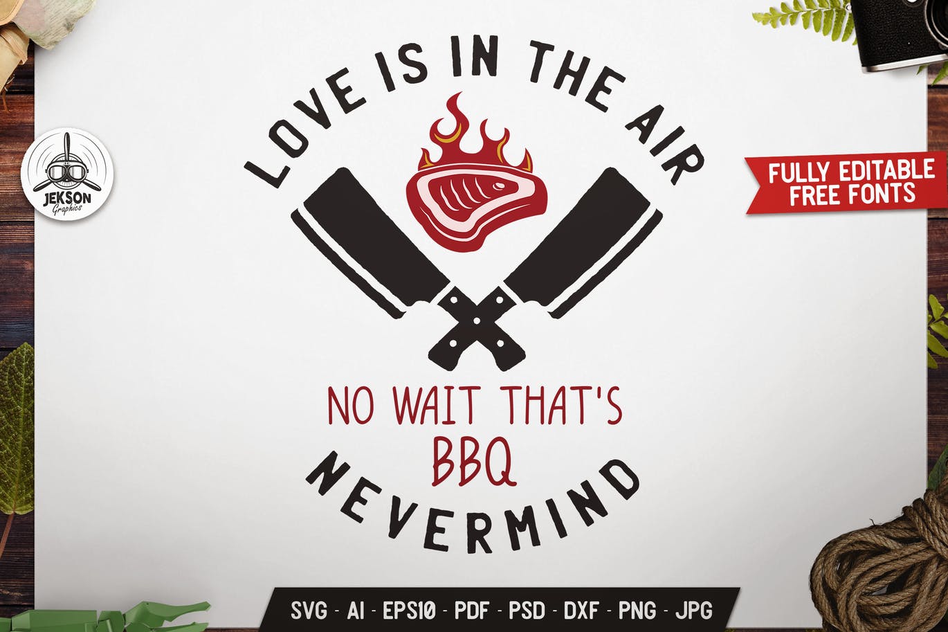 Funny Love BBQ Logo Design Retro Vector Badge SVG