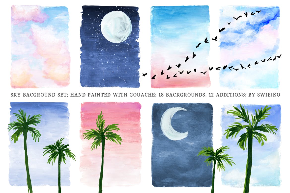Hand painted sky background set