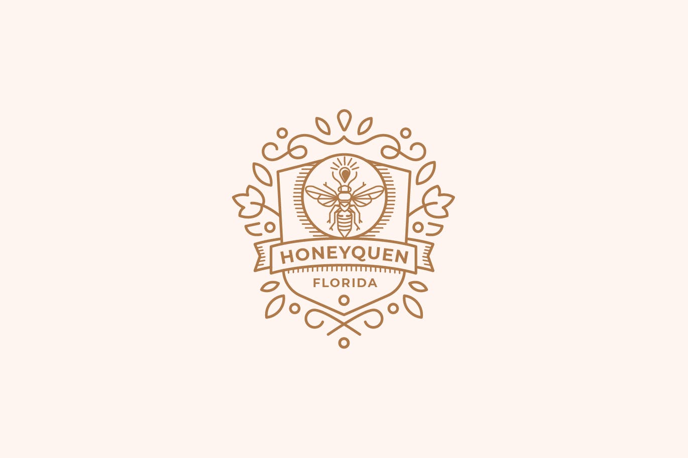 Honey queen, bees, badge, vintage logo template