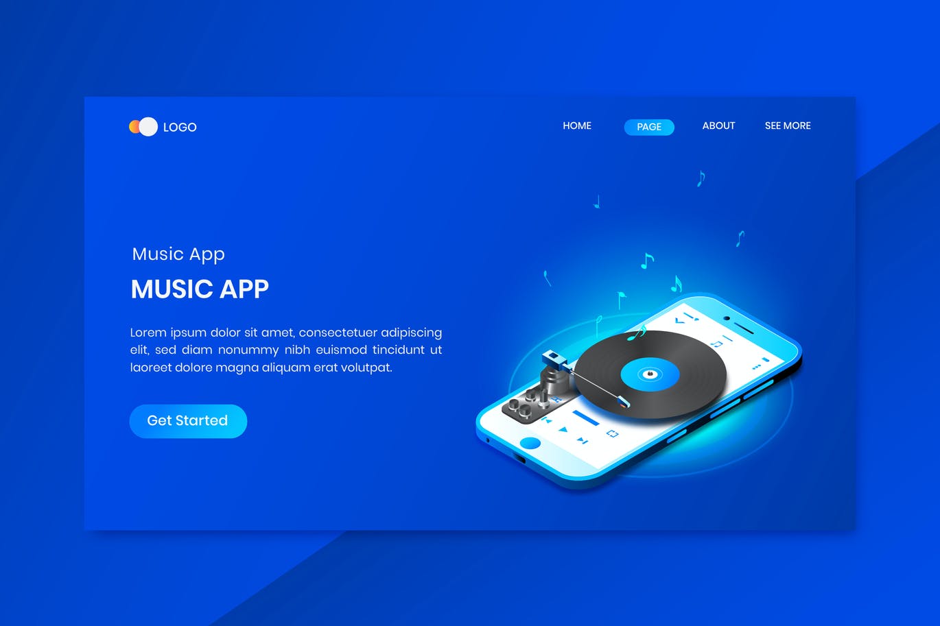 Mobile Music App Isometric Concept Landing Page