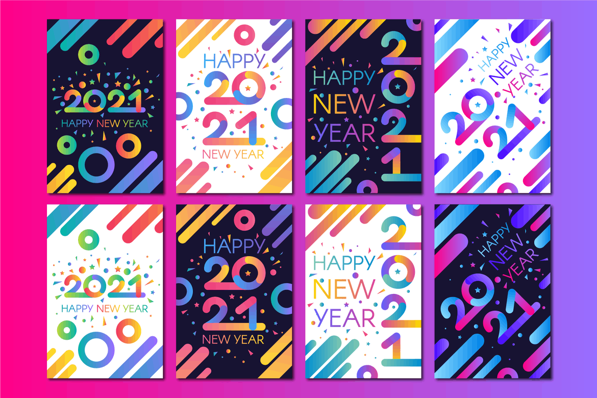 Modern Happy New 2021 Year Banners Set