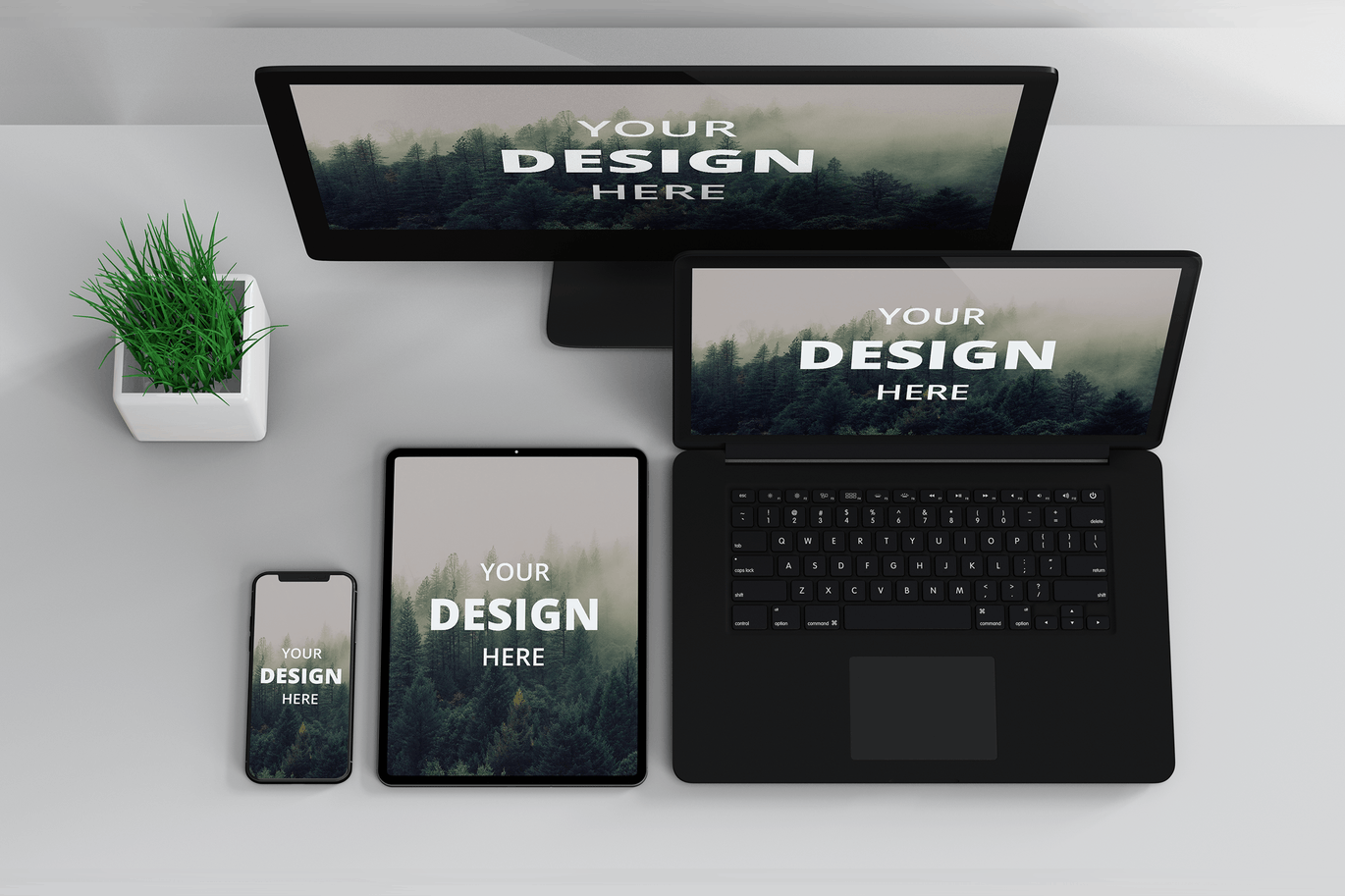 Multi Devices Mockup Top Angle View