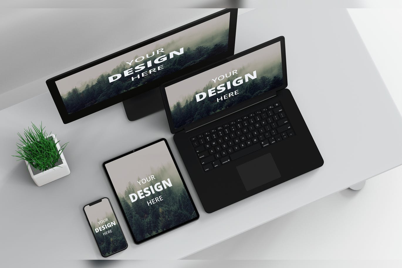 Multi Devices Mockup Top Left Angle View