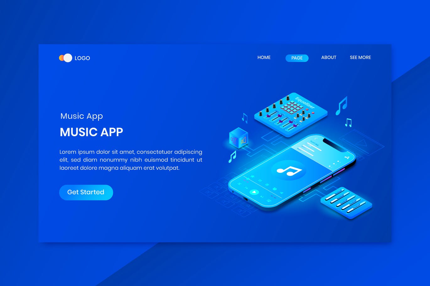 Music App Design Isometric Concept Landing Page