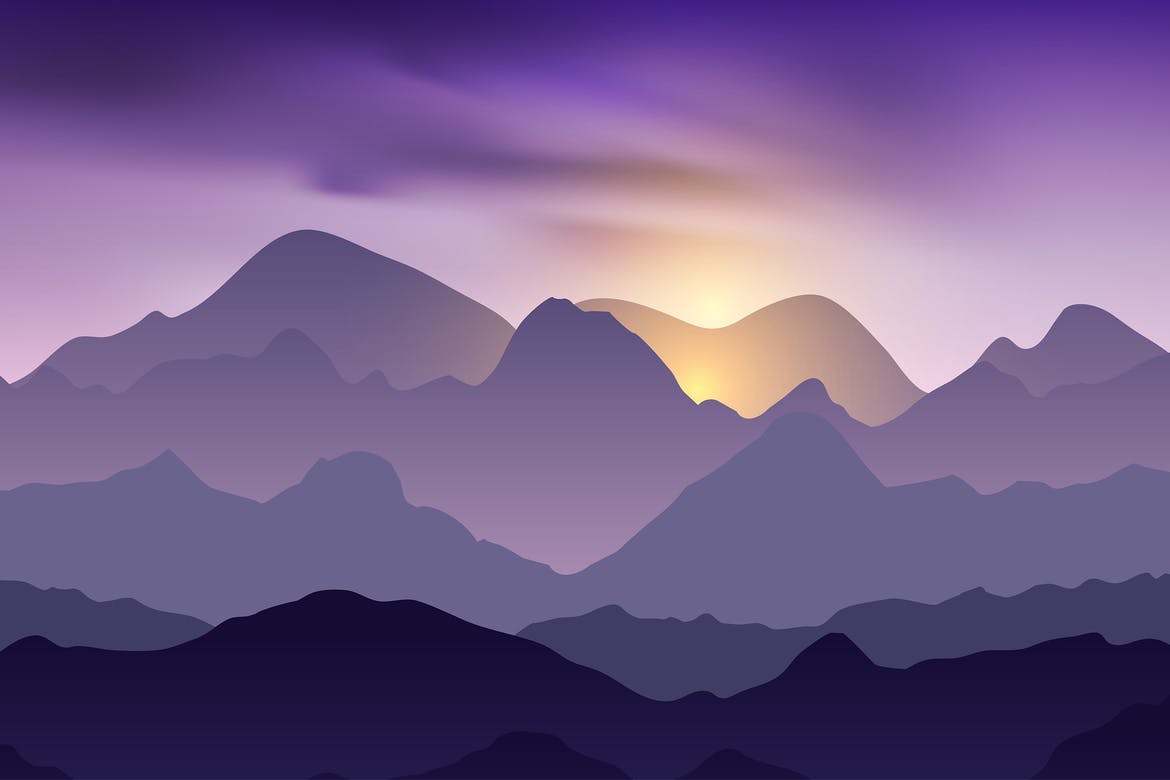 Nature evening landscape with mountain peaks