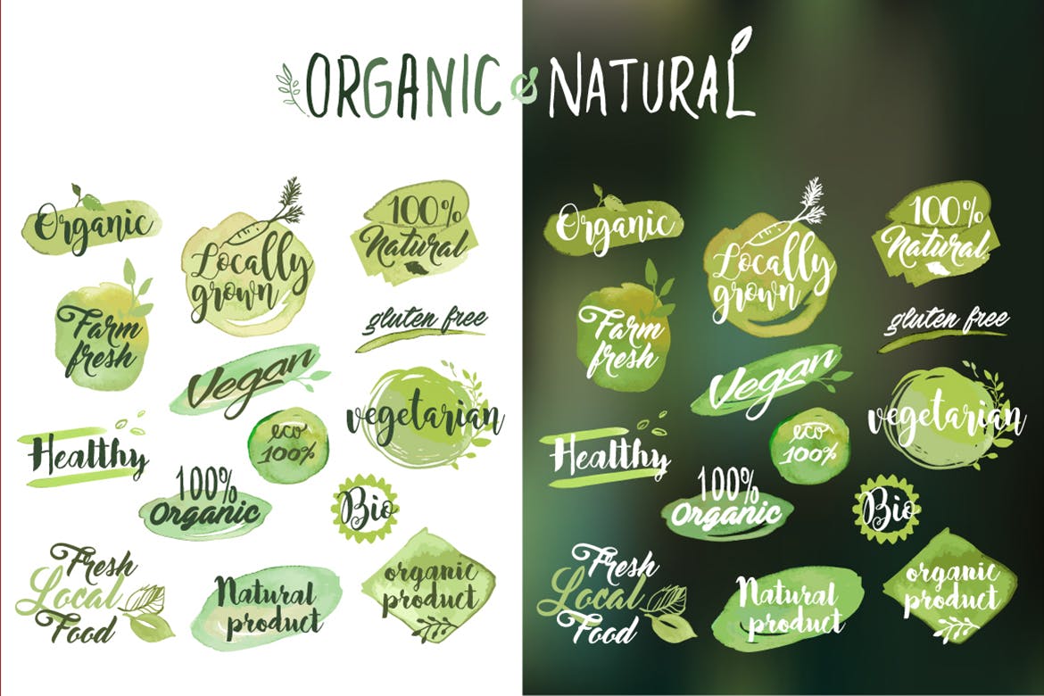 Organic food stickers and badges