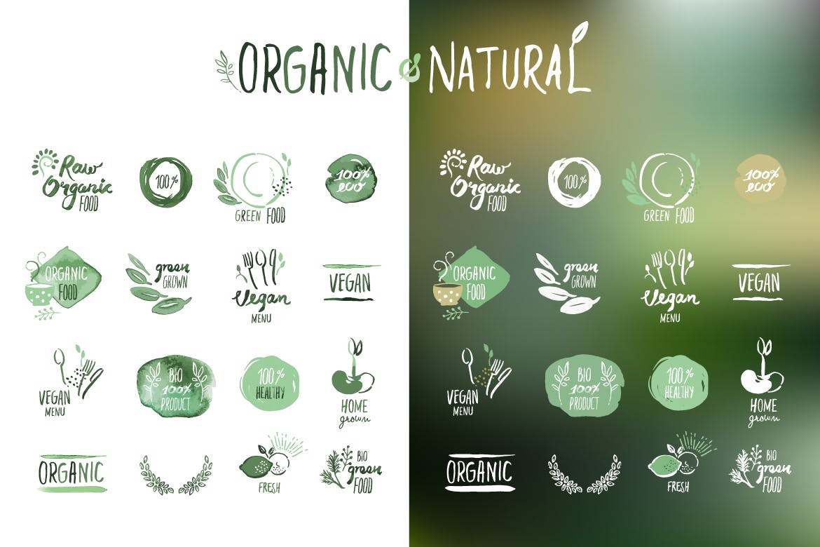 Organic food stickers and badges