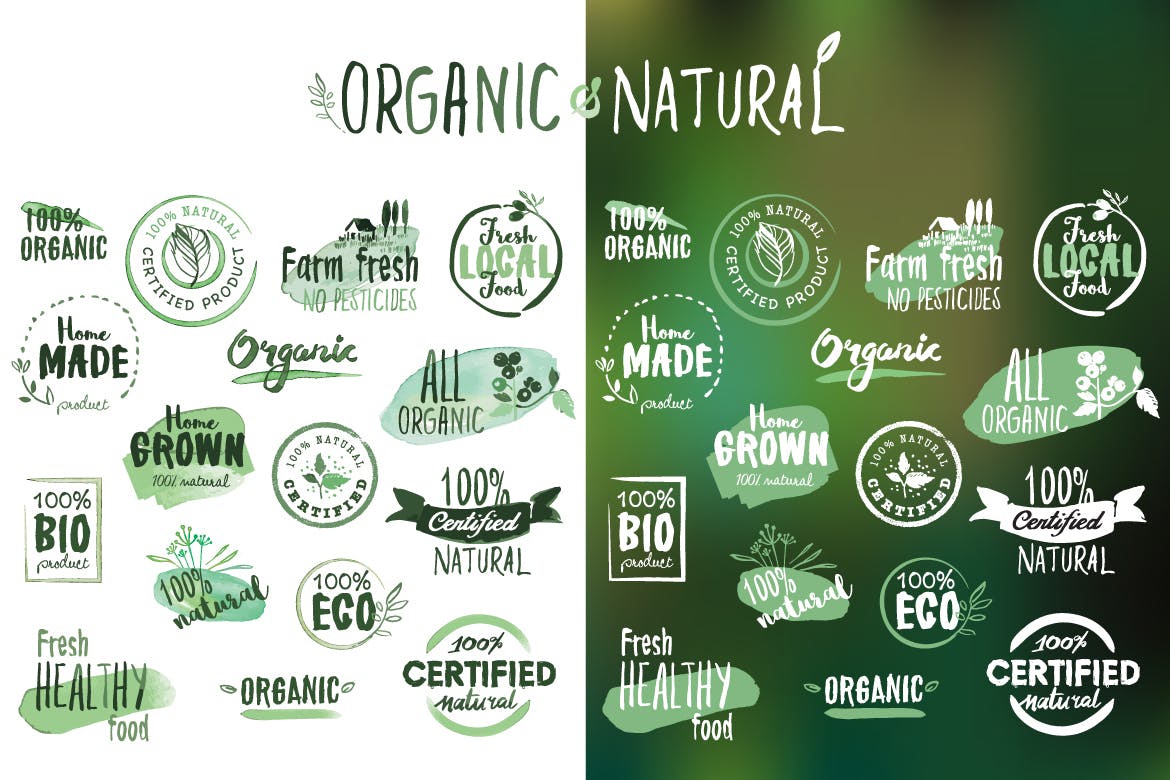 Organic products stickers and badges