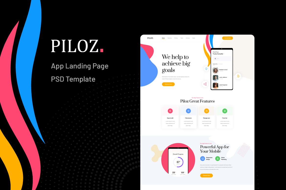 Piloz - App Landing Page PSD Template