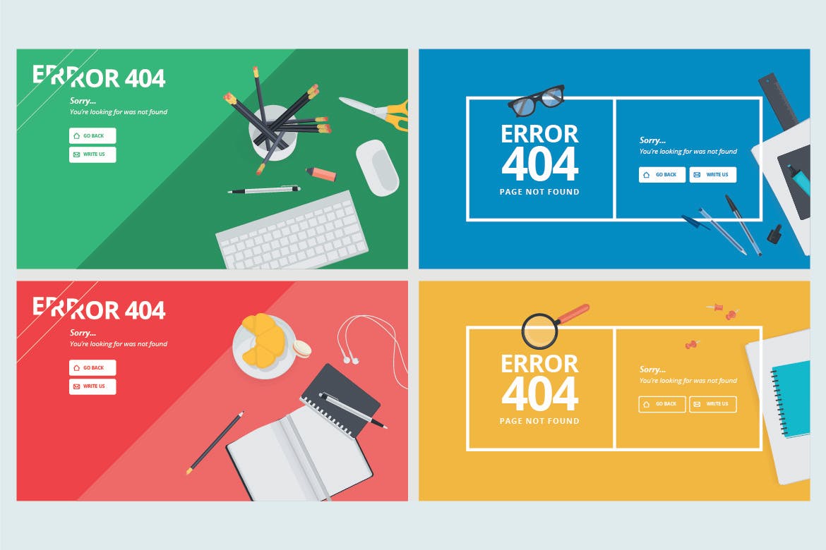 Set of flat designs for 404 error page