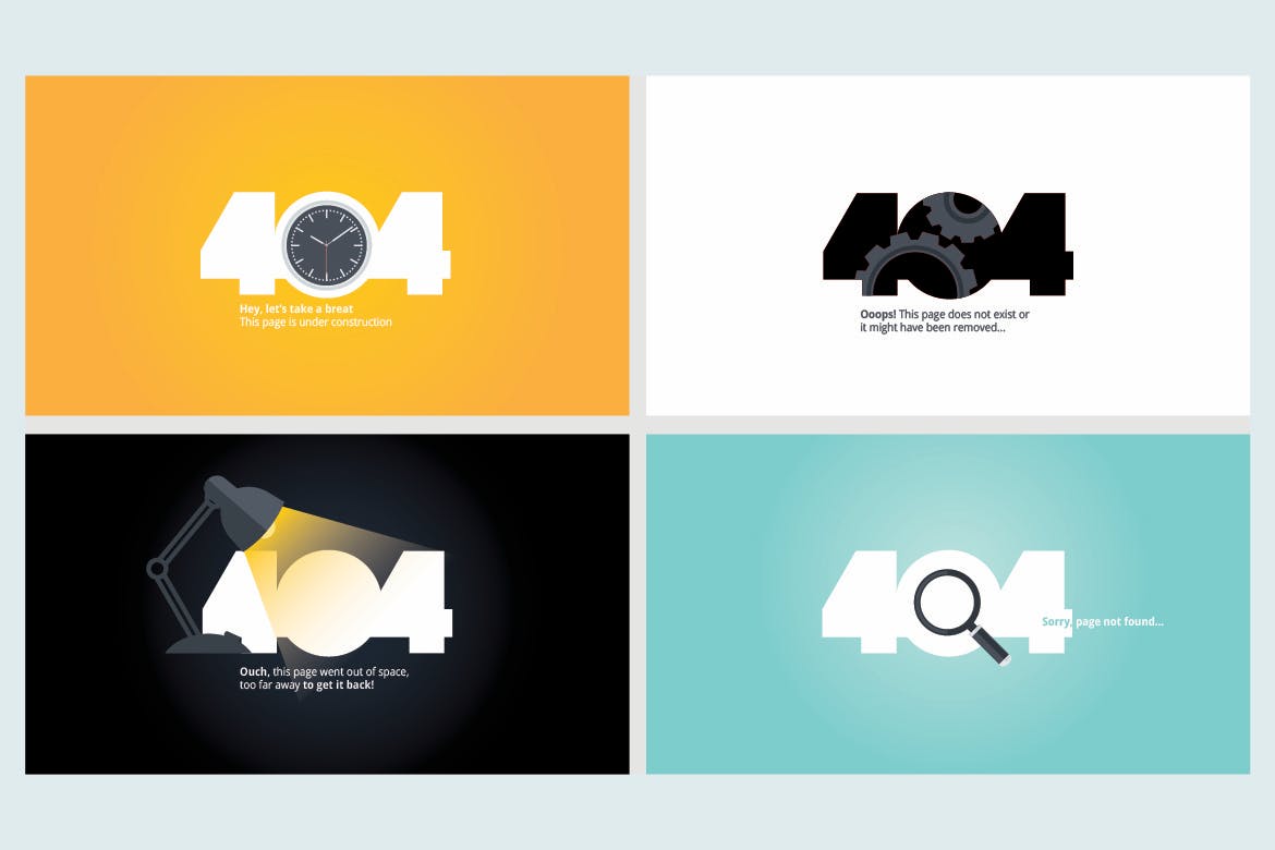 Set of flat designs for 404 error page