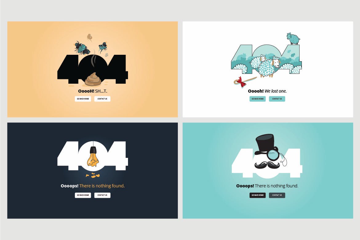 Set of flat designs for 404 error page