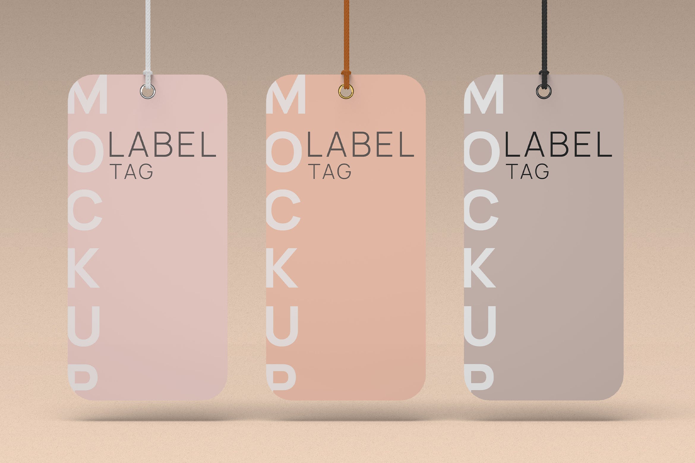 Three Clothes Label Tag Mockup Front Angle View