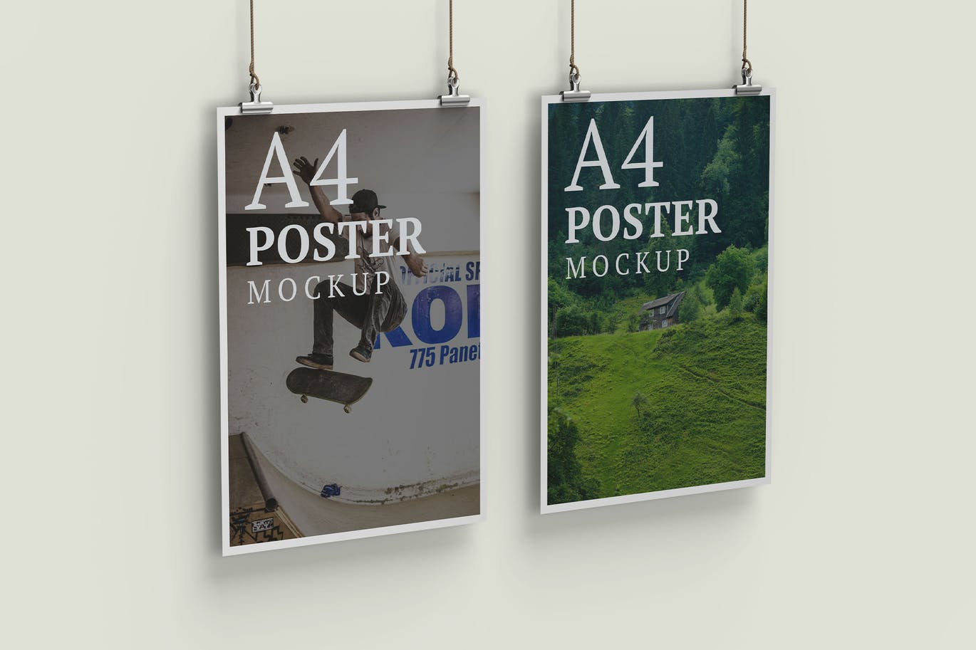 Two A4 Poster Mockup Left Angle View