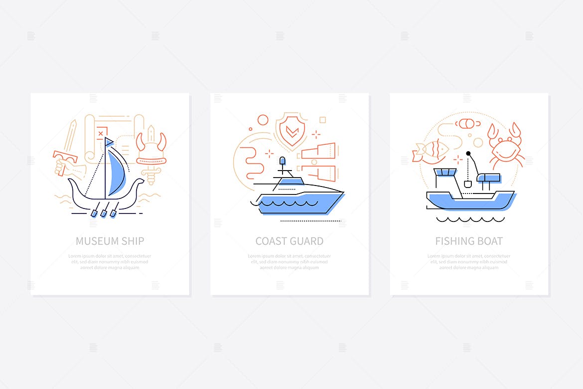 Water transport - line design style banners set
