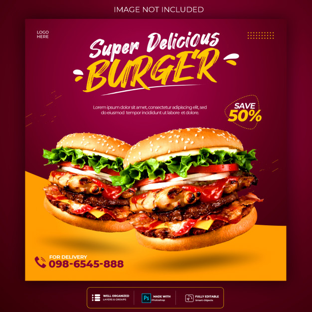 Burger menu promotion social media instagram banner template